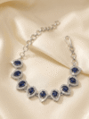 Blue Sapphire Pear Teardrop Halo Link Bracelet in Silver Tone