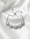 Silver-Tone Adjustable Oval Cubic Zirconia Halo Bracelet