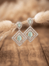 Elegant Teardrop Mint Green Gemstone & Diamond Halo Dangle Earrings