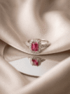 Emerald-Cut Ruby Red Halo Ring