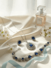 Elegant Blue Sapphire Teardrop Pendant Necklace & Earrings Set with Blue stones Bracelet