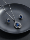 Elegant Blue Sapphire Teardrop Pendant Necklace & Earrings Set with Blue stones Bracelet