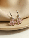 Blossom Pink Petal Drop Earrings with Silver Finish