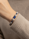 Elegant Blue Stone & Crystal Silver Bracelet