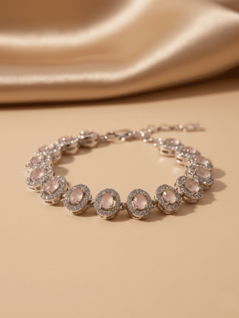 Elegant Pink Stone & Crystal Halo Bracelet