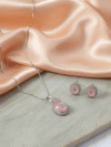 Pink Stone Pendant Necklace & Stud Earrings Set with Crystal Accents