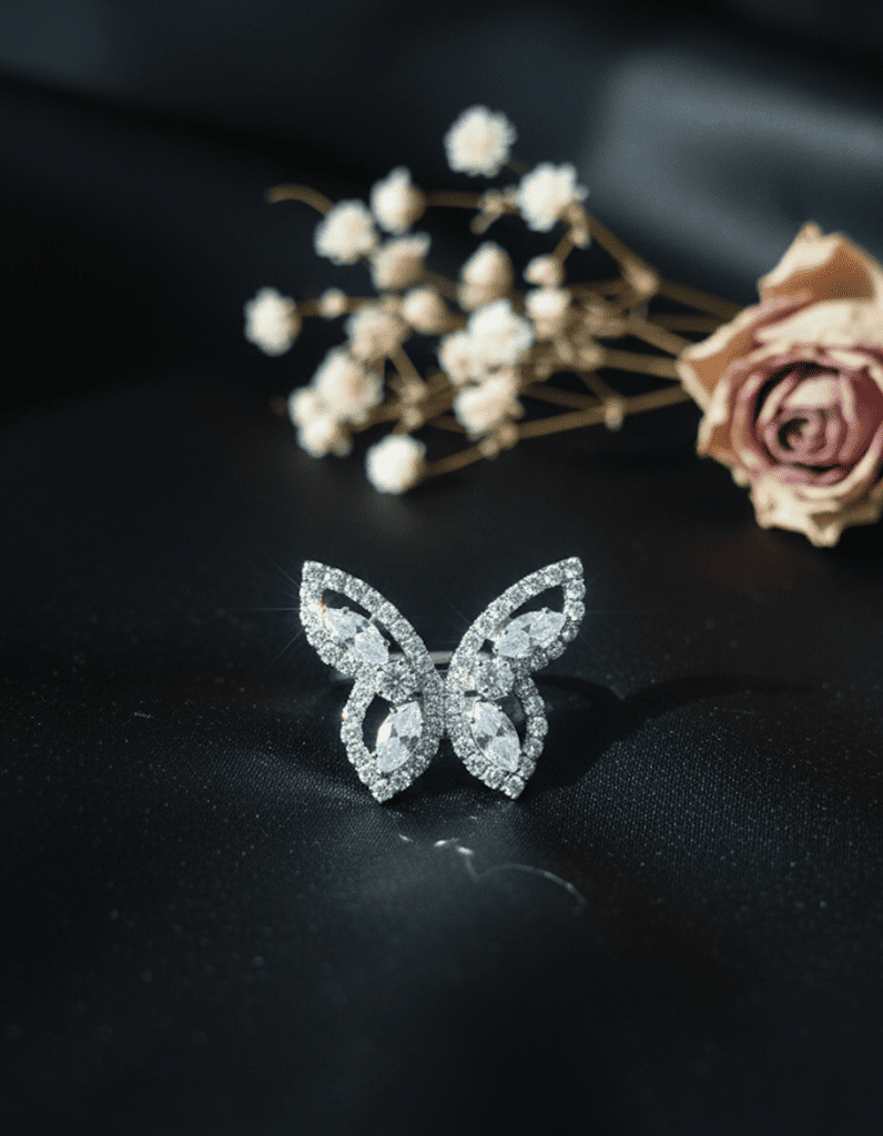 Elegant Diamond Butterfly Stud Ring - Image 4