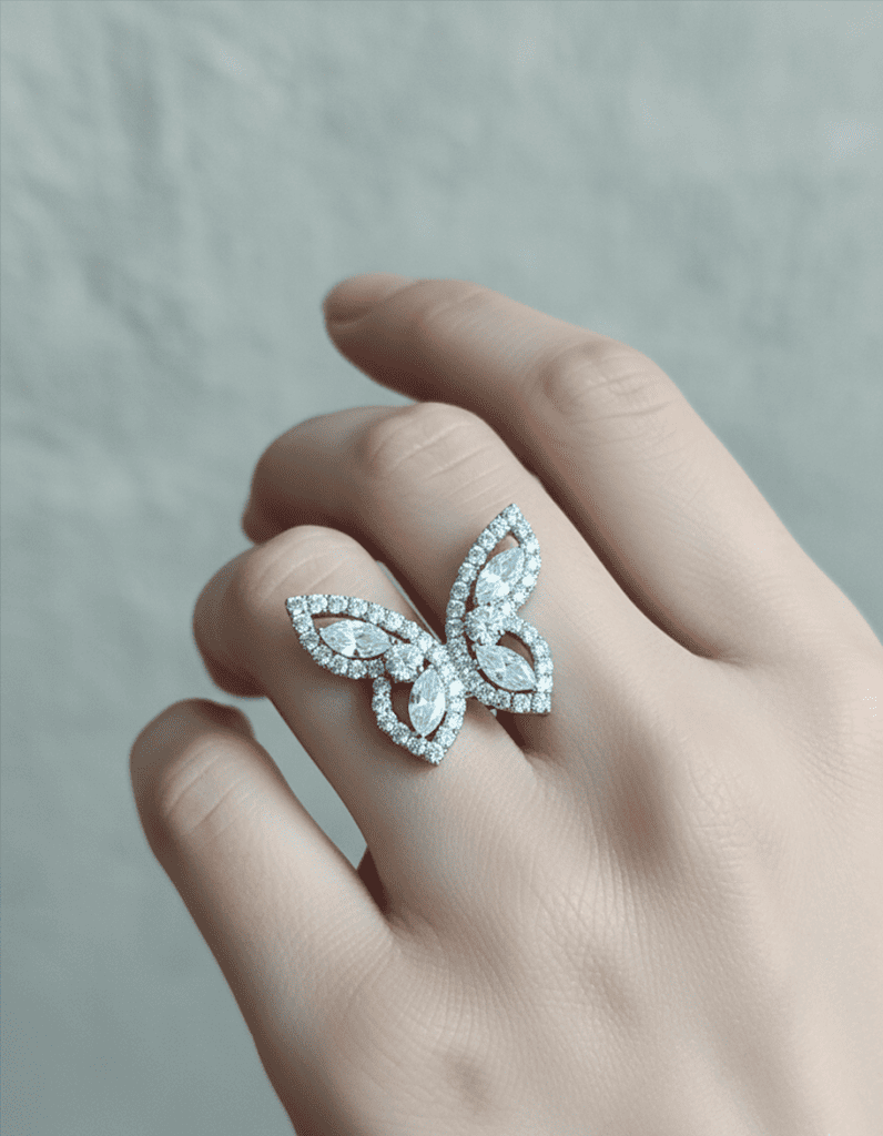 Elegant Diamond Butterfly Stud Ring