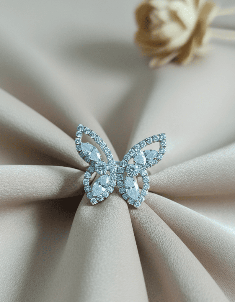 Elegant Diamond Butterfly Stud Ring - Image 2
